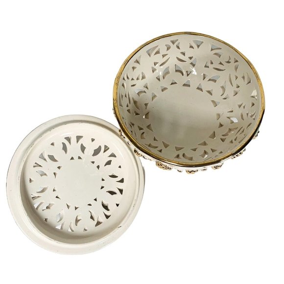 VTG MCM Italian Porcelain Compote Lid Candy Dish Nut Bowl 6” Pierced Marked #499 - Picture 3 of 12